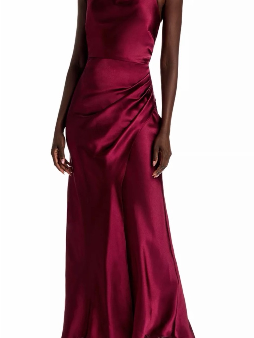 Aqua Burgundy Draped Halter Gown